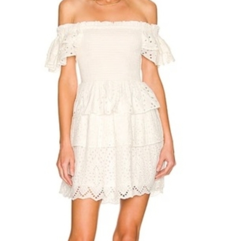 Cleobella Kaiya Off-Shoulder White Tiered Ruffles Mini Dress Size L
